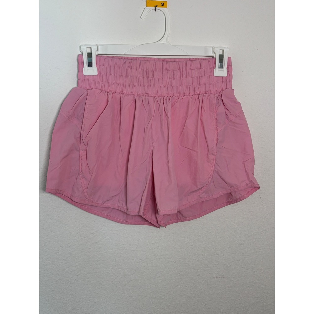 All In Motion Girls Pink Smocked Waist Running Shorts Size L 10/12 Pockets